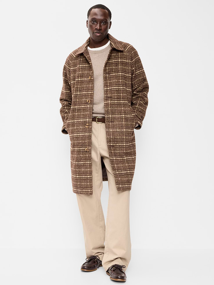 Image 1 of 6, spread collar, long sleeves, full length button-front, slant welt pockets, center seam at back, Product #907469