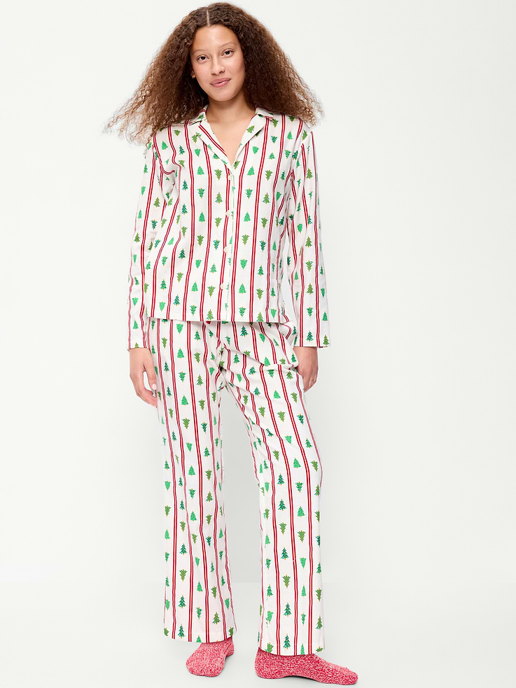 Image 1 of 8, Stay cozy all season long in our matching pajamas!, set includes pajama shirt and matching pants, spread collar, long sleeves, button-front, elastic-waist pajama pants, on-seam pockets, prints that match the fam, Product #908784