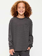Image number 1 showing, Oversized Long-Sleeve Striped Pocket T-Shirt for Boys