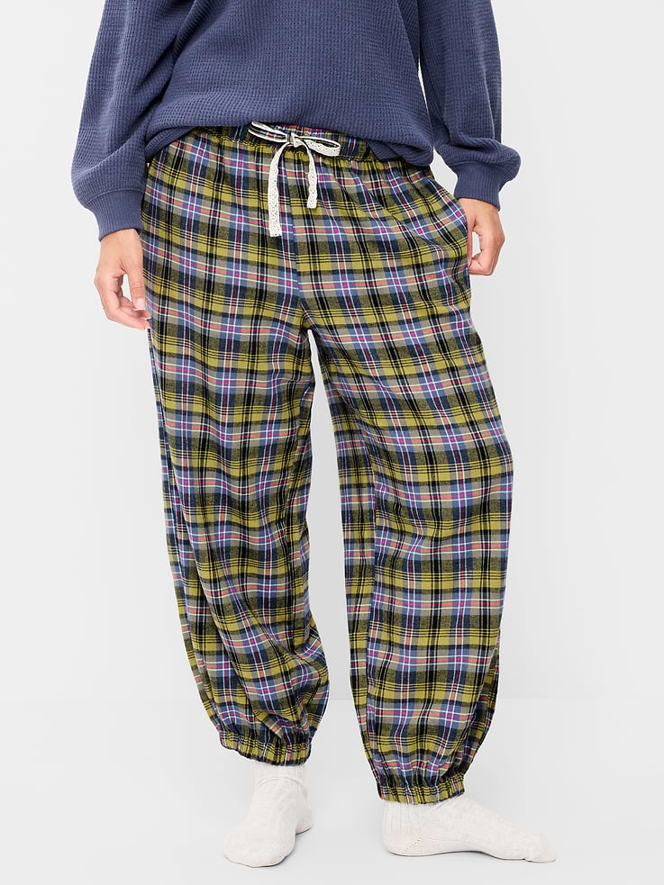 Image 6 of 7, Cinched Flannel Balloon Pants