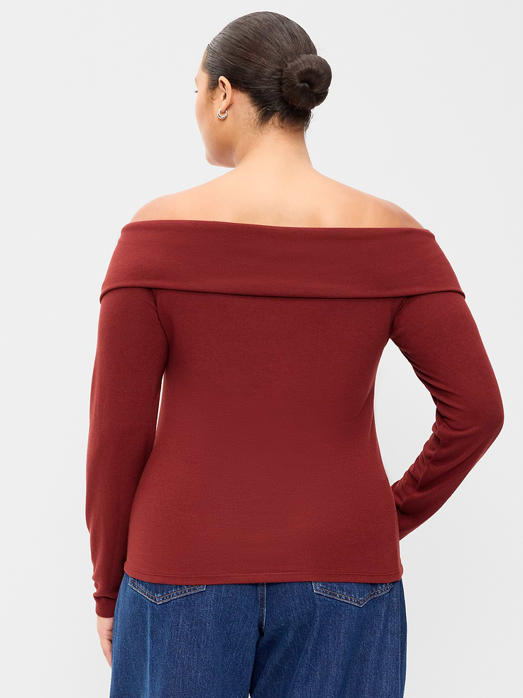 Image 8 of 8, Off-The-Shoulder Long-Sleeve Fitted Top
