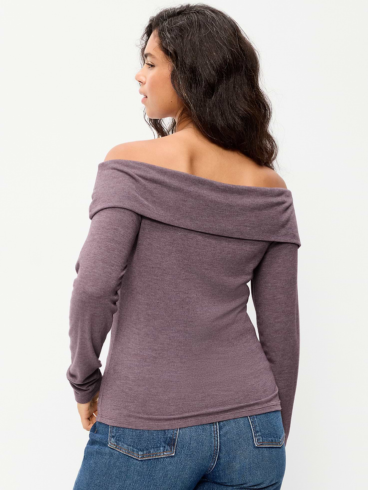Image 6 of 8, Off-The-Shoulder Long-Sleeve Fitted Top