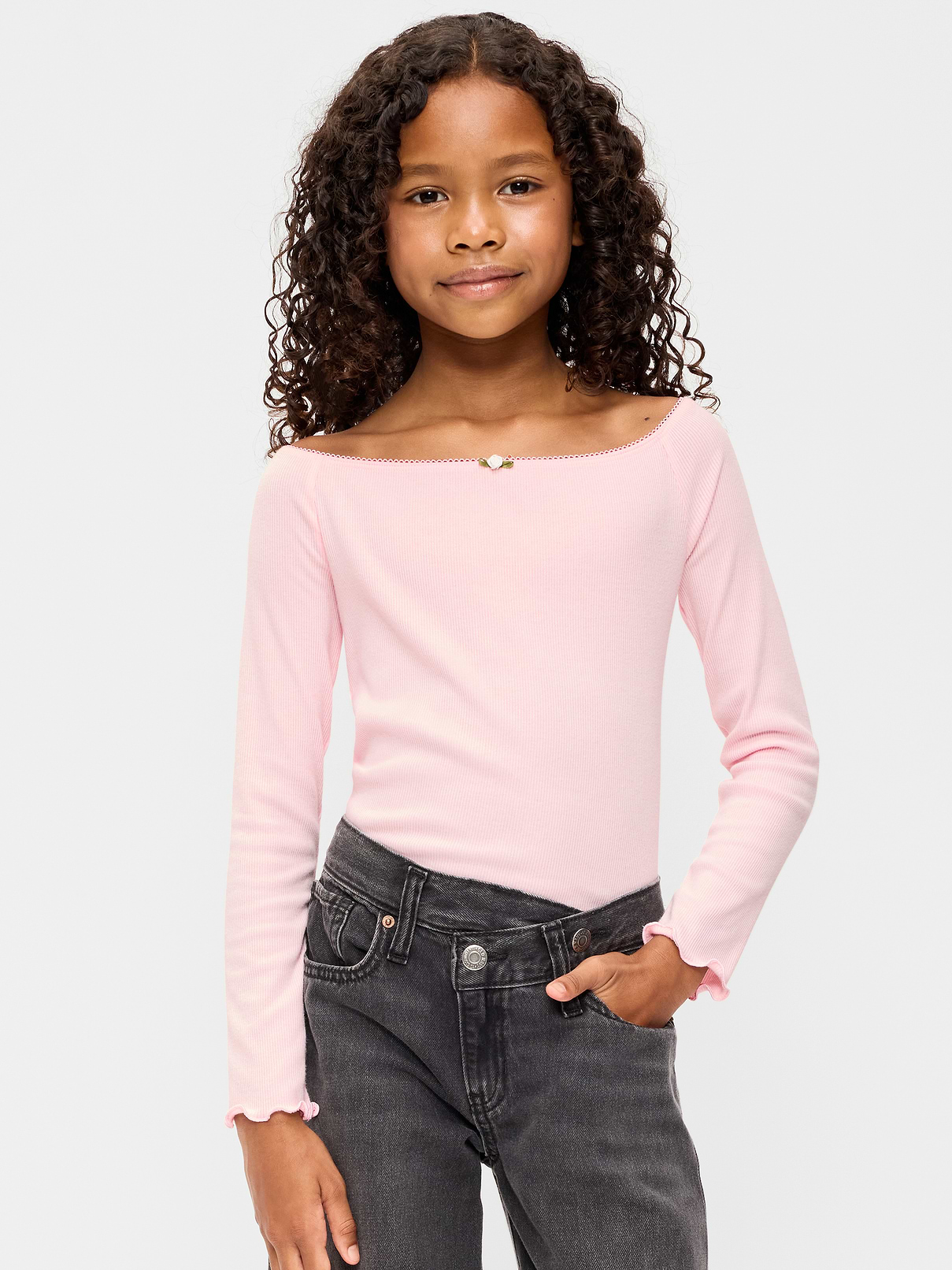 Image number 1 showing, Fitted Off-Shoulder Ribbed Top for Girls