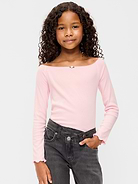 Image number 1 showing, Fitted Off-Shoulder Ribbed Top for Girls