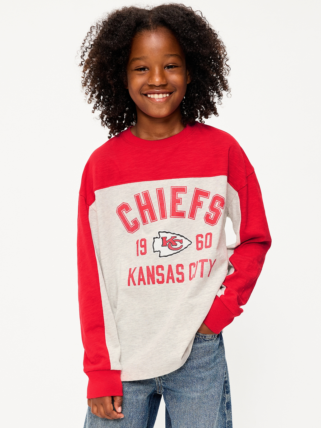 Kansas City Chiefs Long-Sleeve Oversized Graphic Football T-Shirt