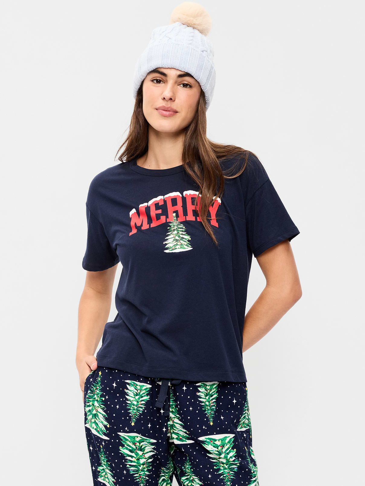 Image 1 of 2, rib-knit crew neck, short sleeves, graphic at front, Product #910769