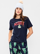 Image 1 of 2, rib-knit crew neck, short sleeves, graphic at front, Product #910769