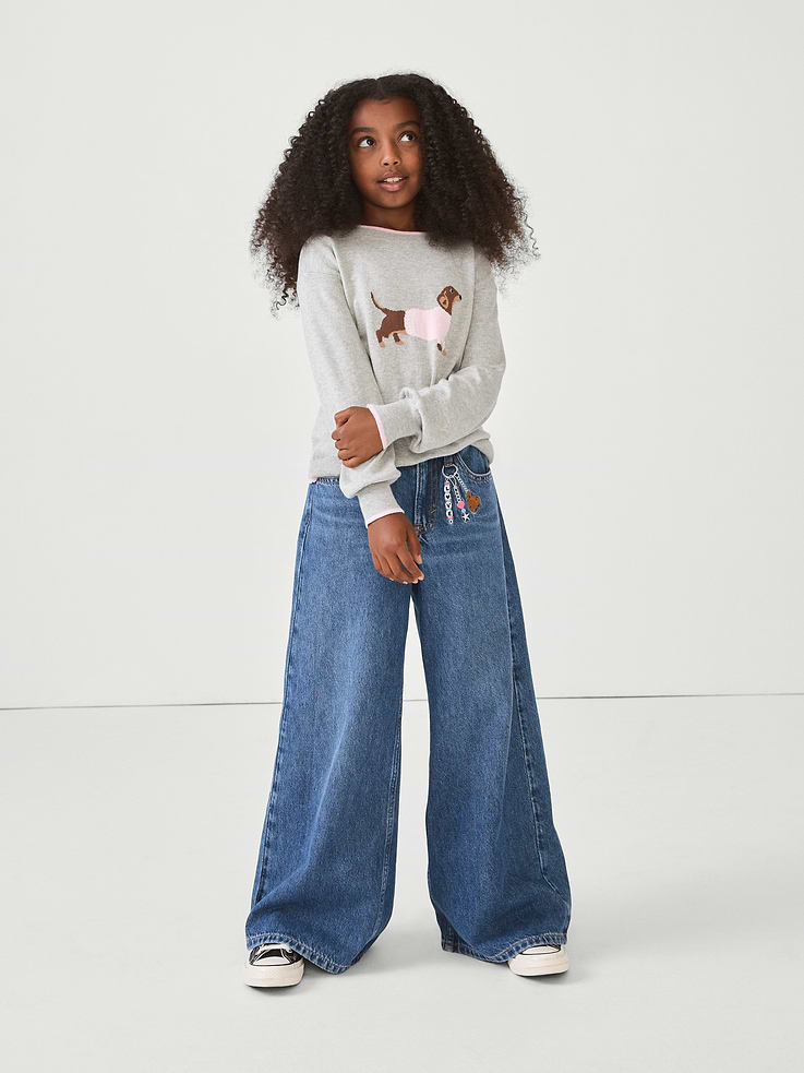 Image 1 of 4, This product is made with/contains 5% recycled cotton. Compared to virgin materials, using recycled materials helps reduce resource use and waste., This product is part of our water-saving Washwell program. Compared with conventional wash methods, Washwell uses at least 20% less water., Non-stretch denim., Indigo wash., Button at center front (sizes 4-8 have hook & bar closure beneath faux snap for easy on and off), zip fly., Classic five-pocket styling., Brannan Bear keychain embroidery at hip., Product #1179719