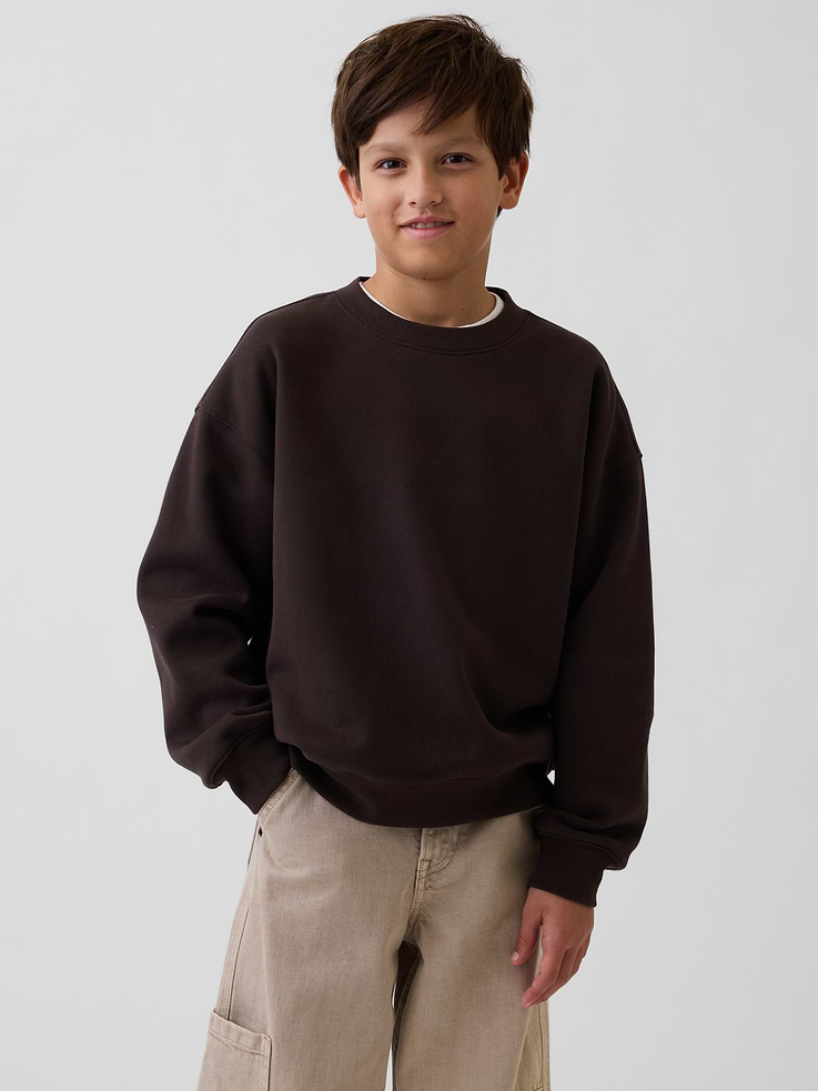 Image 1 of 5, Our softer than soft sweats. Brushed on the inside. Smooth on the outside. Made so that no two are alike., Soft cotton-blend fleece pullover sweatshirt. In a relaxed fit., Crewneck., Long sleeves with drop shoulders., Banded rib cuffs and hem., Made with 52% Protocol cotton verified by the U.S. Cotton Trust Protocol, a program which works with farms committed to improving their environmental footprint by minimizing water usage and improving soil health (Claim No. 10127)., Made with 23% recycled polyester. Compared to virgin materials, using recycled materials helps reduce resource use and waste., Product #915486