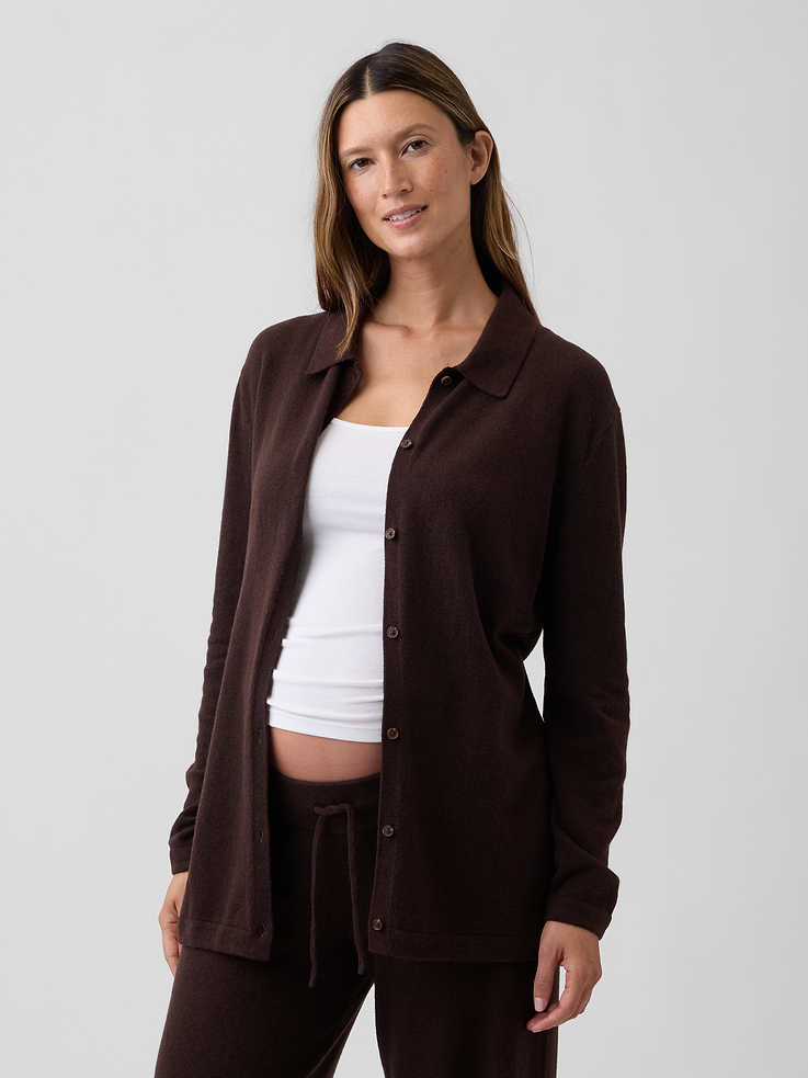 Image number 1 showing, Maternity CashSoft Polo Cardigan