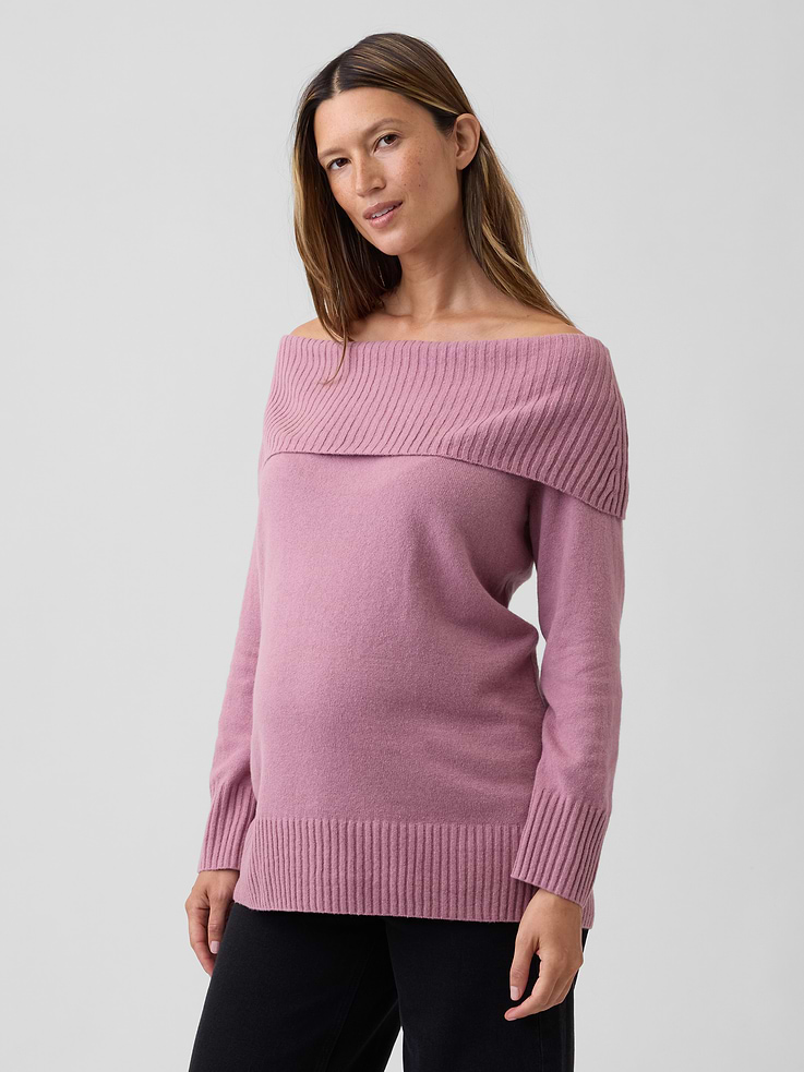 Image number 1 showing, Maternity CashSoft Off-Shoulder Sweater