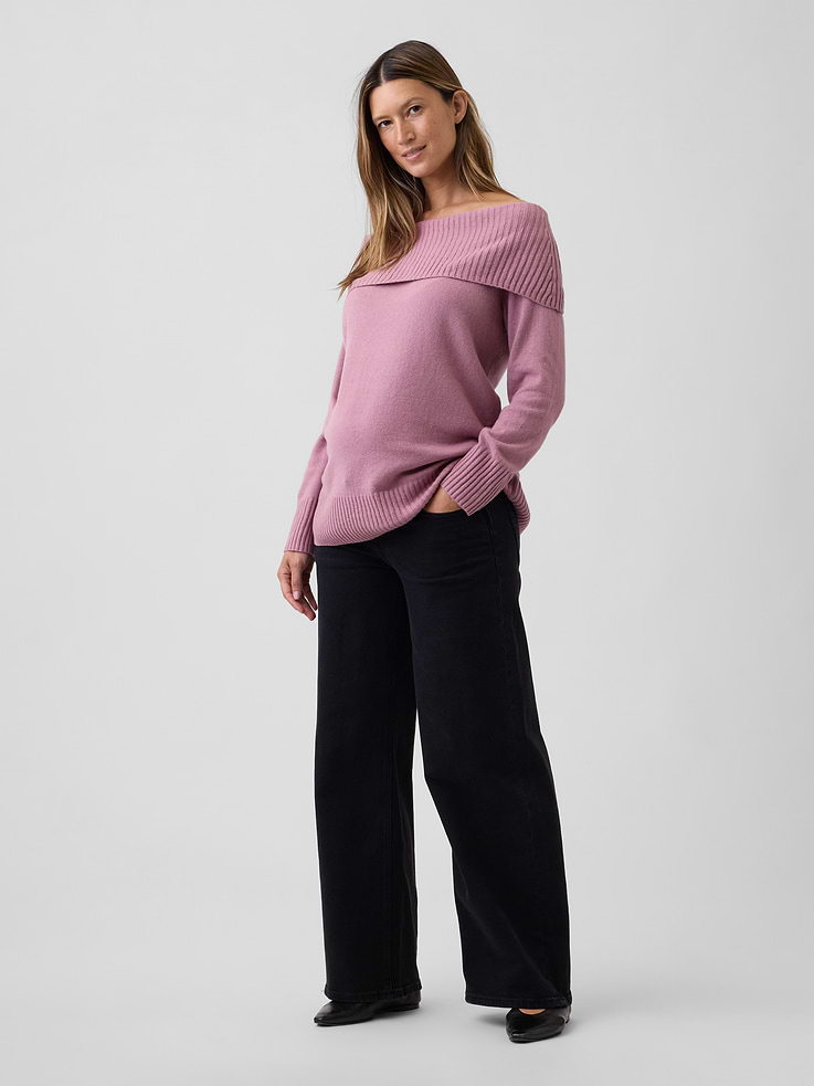 Image number 3 showing, Maternity CashSoft Off-Shoulder Sweater
