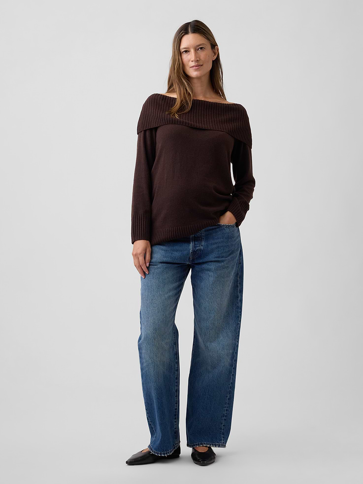 Image number 3 showing, Maternity CashSoft Off-Shoulder Sweater