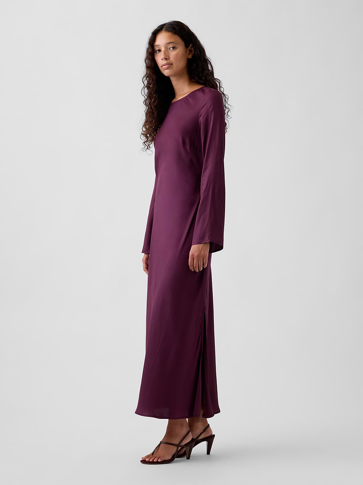 Image 3 of 5, Bell-Sleeve Bias-Cut Maxi Dress