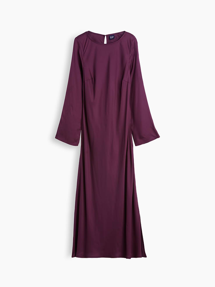 Image 5 of 5, Bell-Sleeve Bias-Cut Maxi Dress