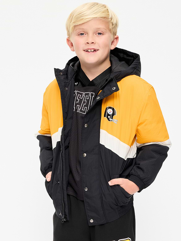 Pittsburgh Steelers Oversized Crinkled Hooded Jacket for Boys