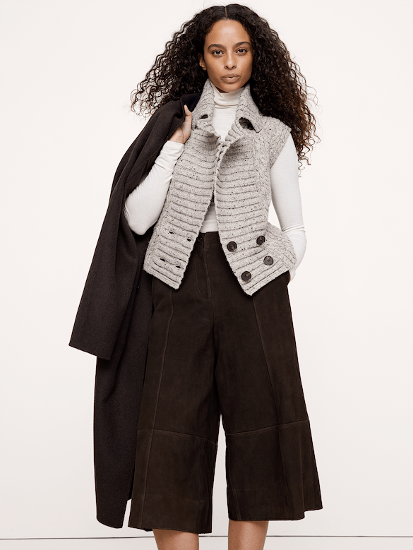 Wool-Cotton Cable-Knit Sweater Vest