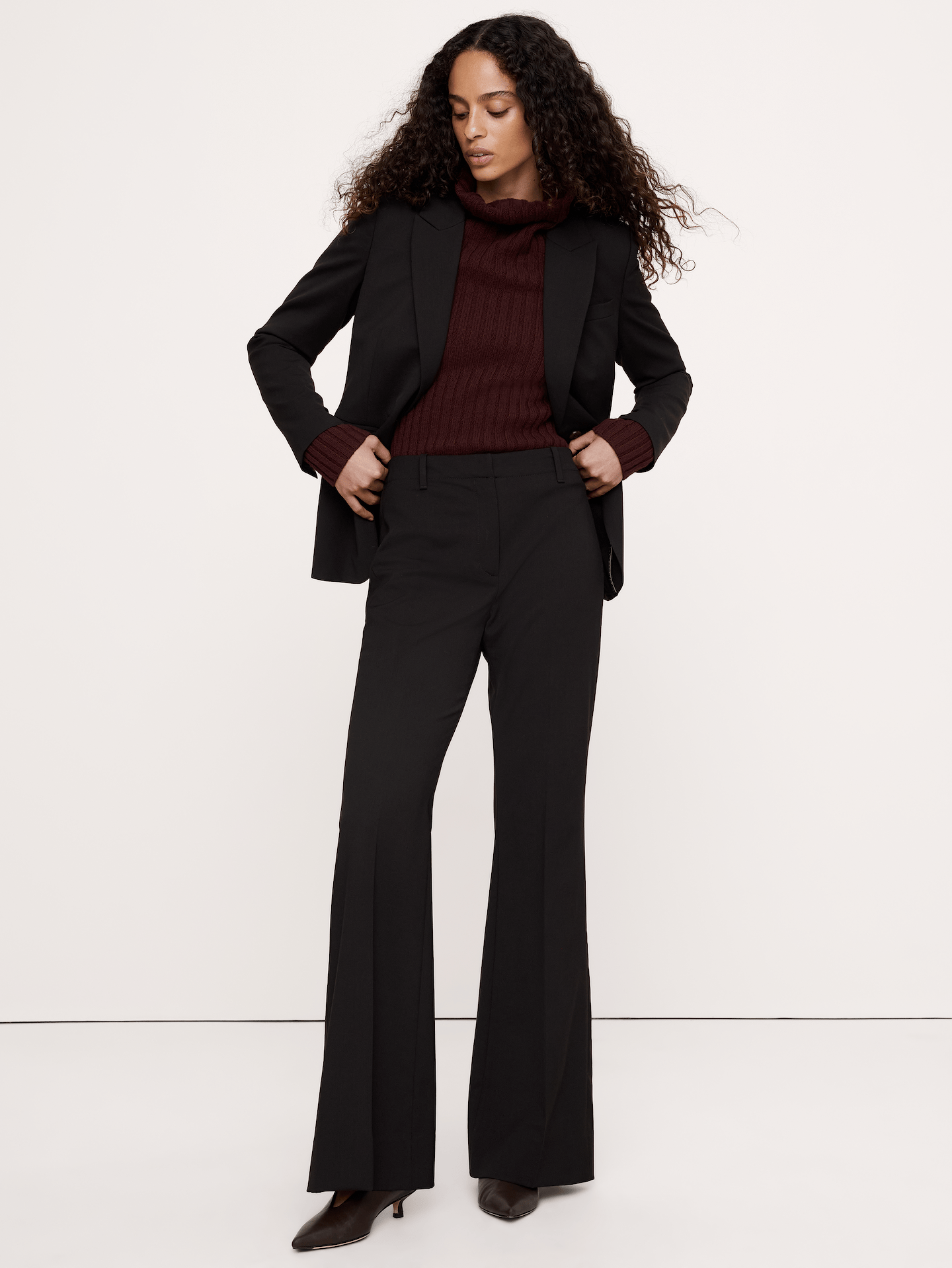Image number 1 showing, Ultra High-Rise Flare Italian Lightweight Wool Pant