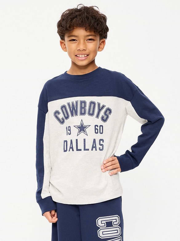 Dallas Cowboys Long-Sleeve Oversized Graphic Football T-Shirt for Boys