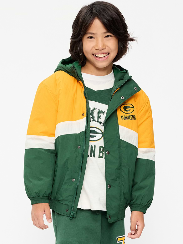 Green Bay Packers Oversized Crinkled Hooded Jacket for Boys