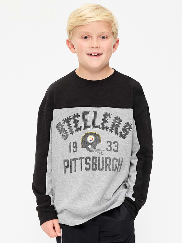 Pittsburgh Steelers Long-Sleeve Oversized Graphic Football T-Shirt for Boys