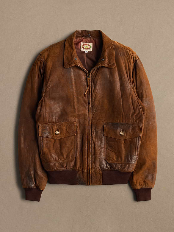 Archive Leather Bomber Jacket With Pull Zip Men's Size 40 Long