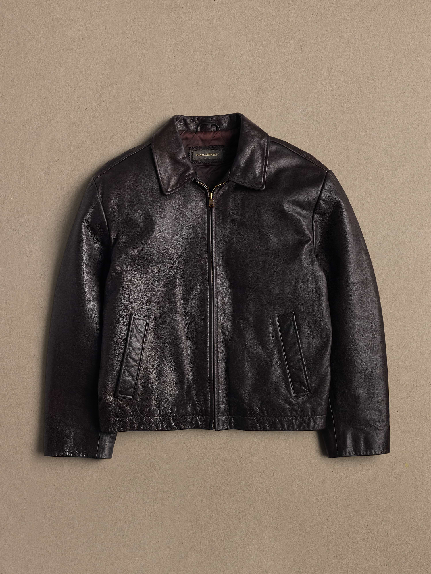 Archive Quilted Leather Zip-Up Jacket Men's Size L | Banana Republic