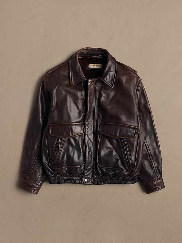 Archive Leather Jacket With Patch Pockets Men's Size L