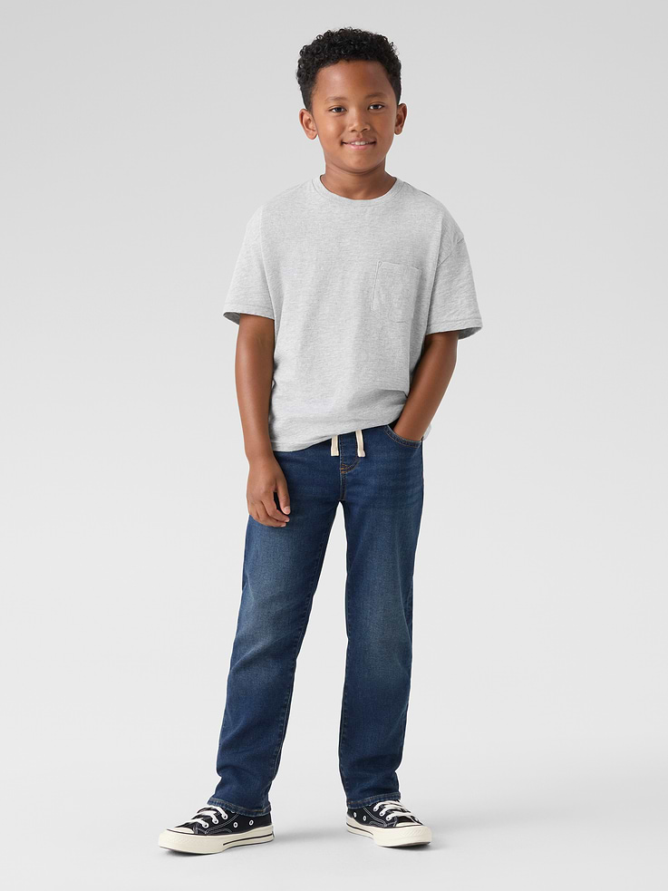 Image 1 of 4, This style is made with 20% recycled contents. Compared to virgin materials, using recycled materials helps to reduce resource use and waste., This product is part of our Washwell program, which uses at least 20% less water as compared with conventional wash methods. We’ve saved over a billion liters of water through Washwell since 2016., Soft, low-stretch denim., Dark indigo wash with fading or whiskering., Drawcord ties at elasticized waistband, faux fly., Classic five-pocket styling., This product was made in a factory that invests in gender equity and women’s empowerment through RISE. Learn more at, Product #519557