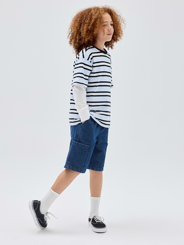 Kids Pull-On Loose Denim Cargo Shorts