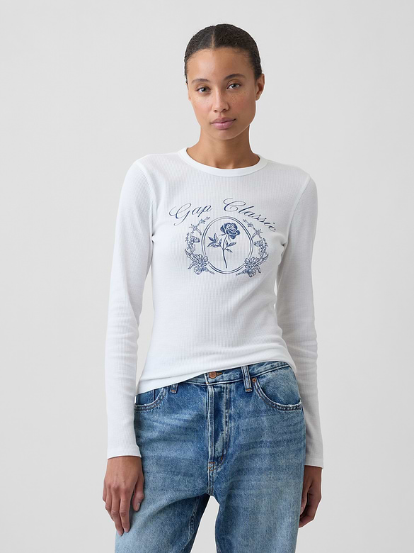 Waffle-Knit Crewneck Graphic T-Shirt
