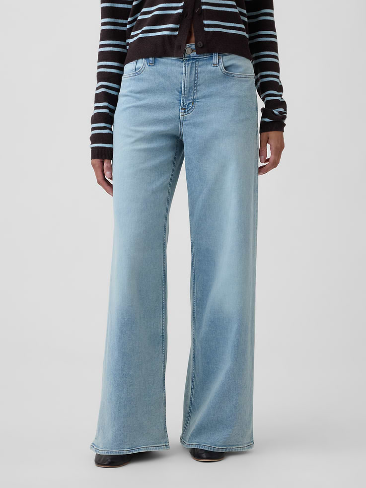 Image 2 of 7, Mid Rise Wide-Leg Sweatpant Jeans