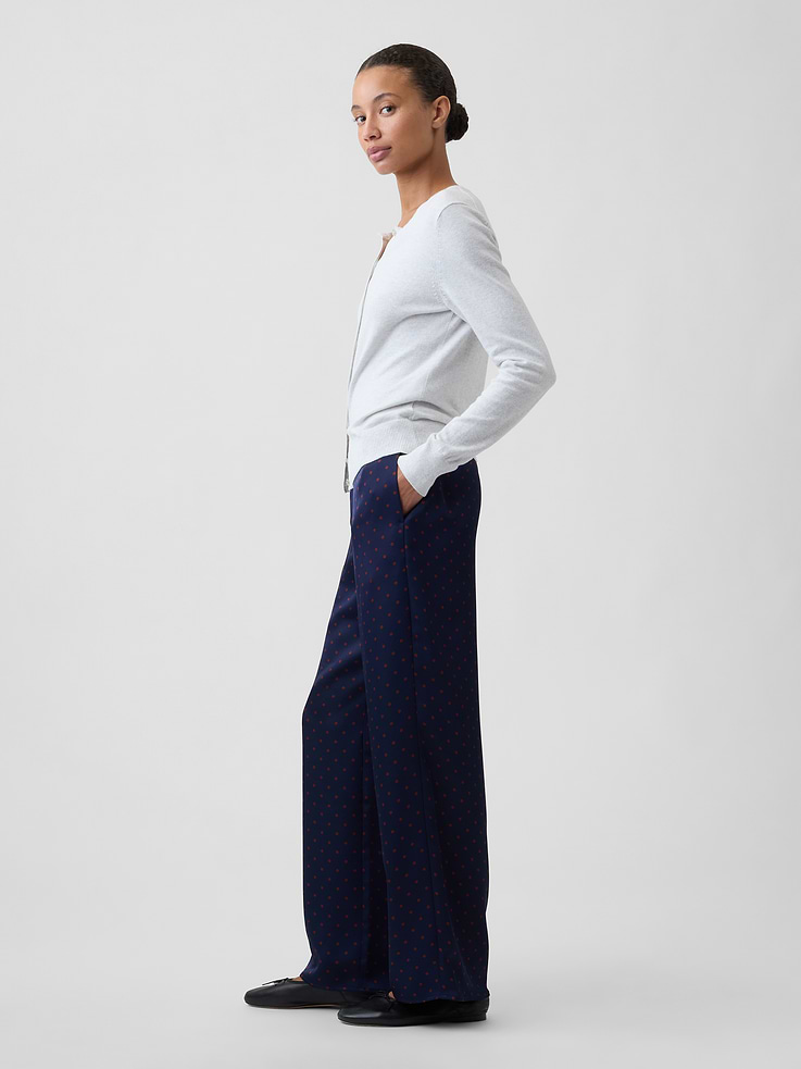 Image 3 of 7, Satin Pull-On Wide-Leg Pants
