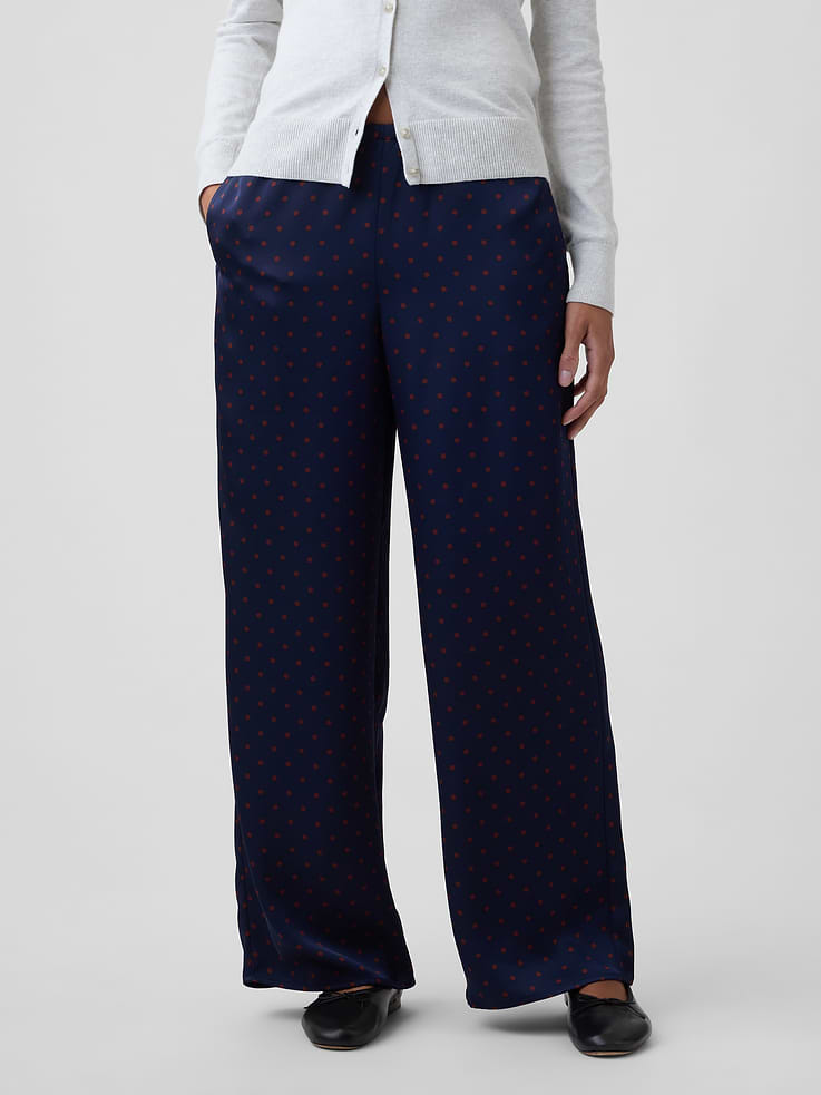 Image 2 of 7, Satin Pull-On Wide-Leg Pants
