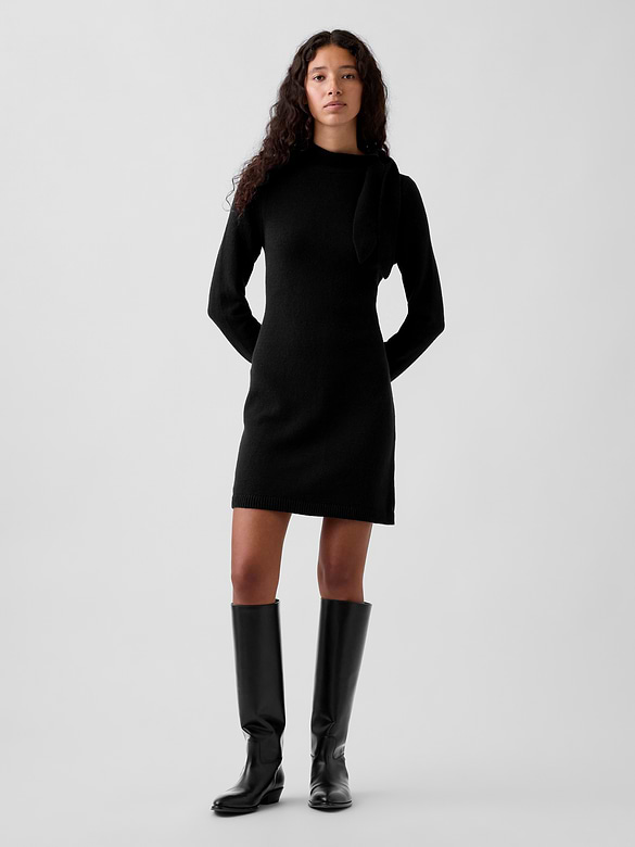 CashSoft Tie-Neck Sweater Mini Dress