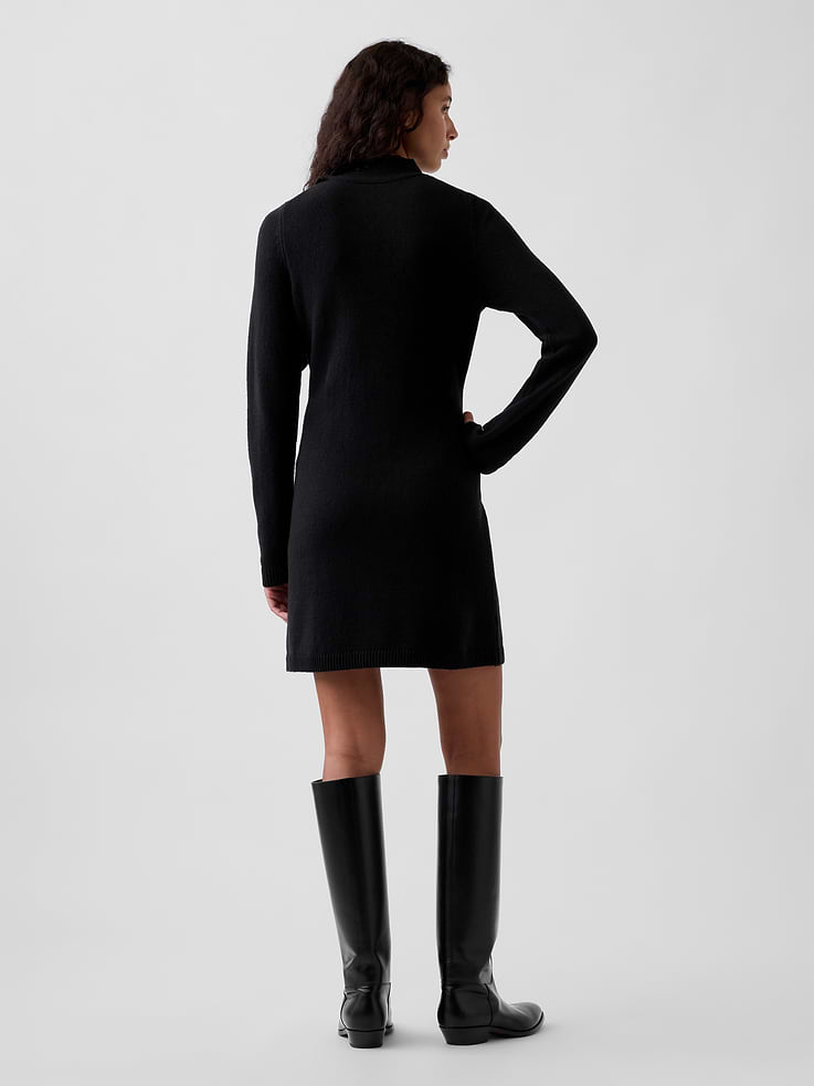 Image 2 of 5, CashSoft Tie-Neck Sweater Mini Dress