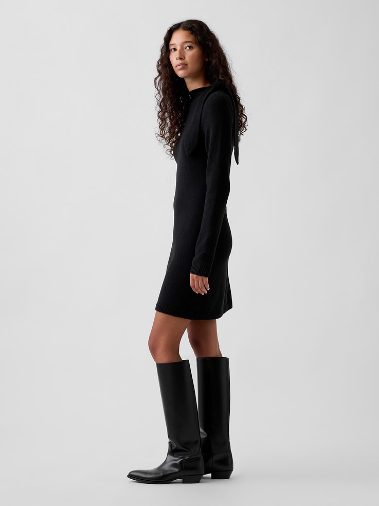Image 3 of 5, CashSoft Tie-Neck Sweater Mini Dress