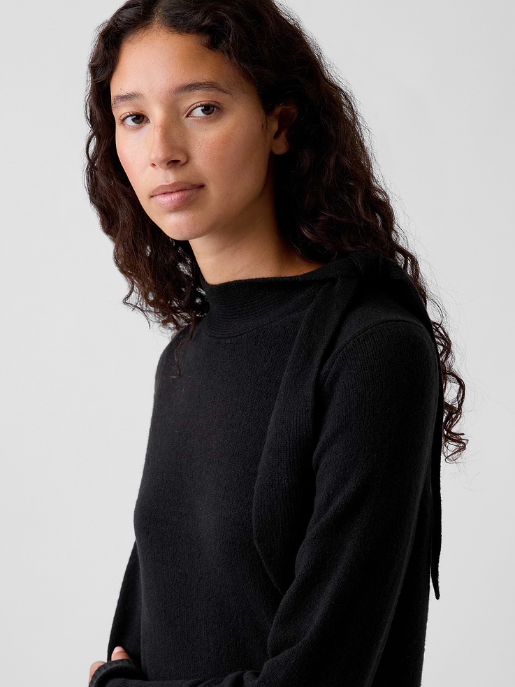 Image 4 of 5, CashSoft Tie-Neck Sweater Mini Dress