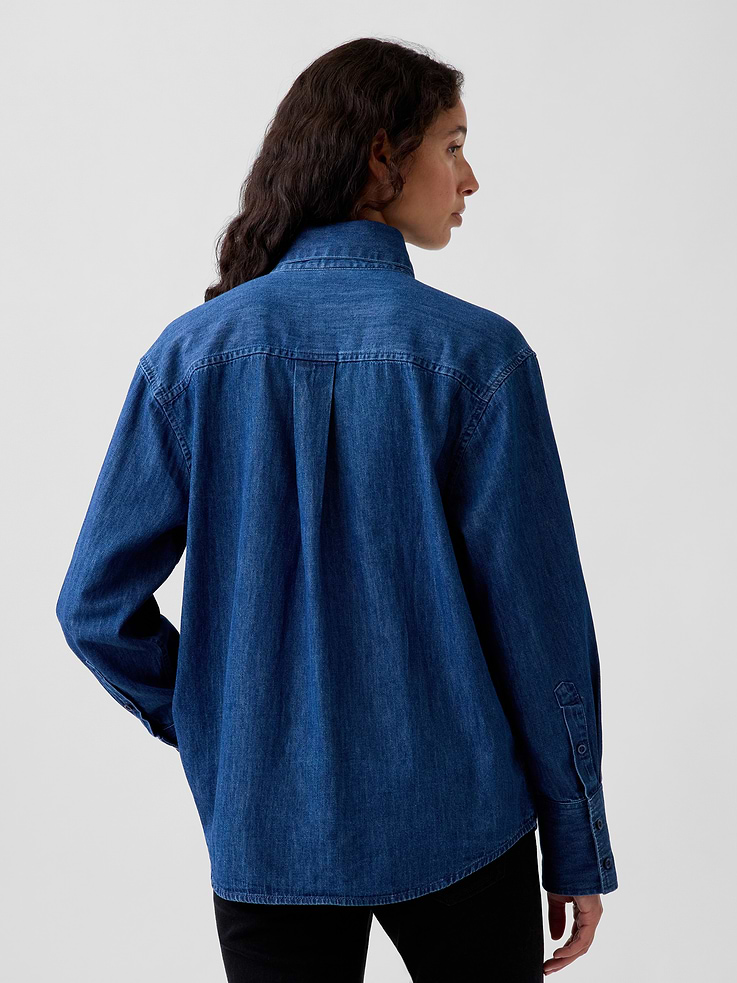 Image 3 of 6, Denim Tie-Neck Big Shirt