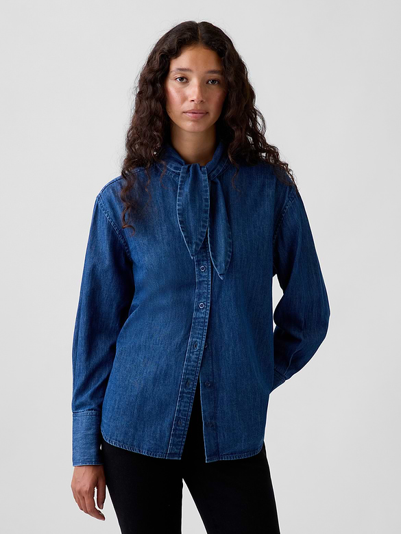 Denim Tie-Neck Big Shirt