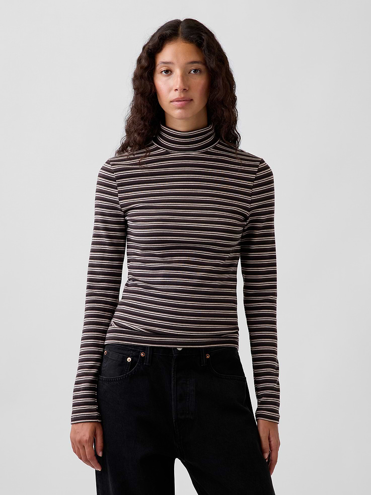 Image 1 of 5, Soft, stretch modal-blend T-shirt., Turtleneck., Long sleeves., Product #915375