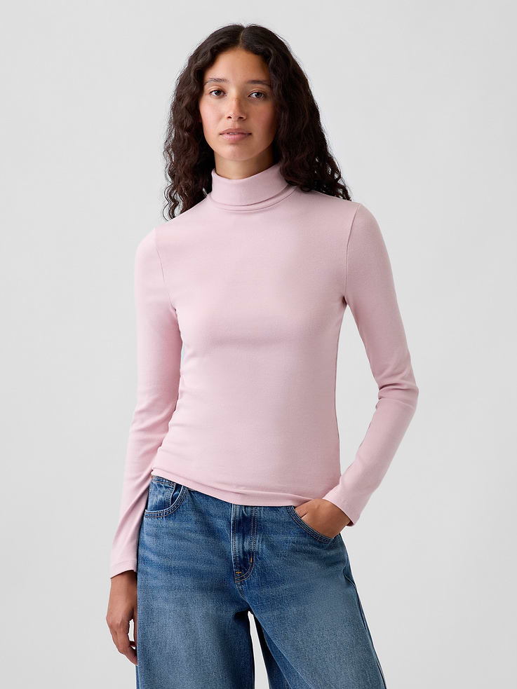 Image 1 of 4, Soft, stretch modal-blend T-shirt., Turtleneck., Long sleeves., Product #915375