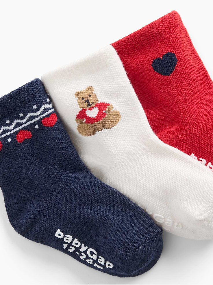 Image 2 of 2, Baby & Toddler Heart Crew Socks (3-Pack)
