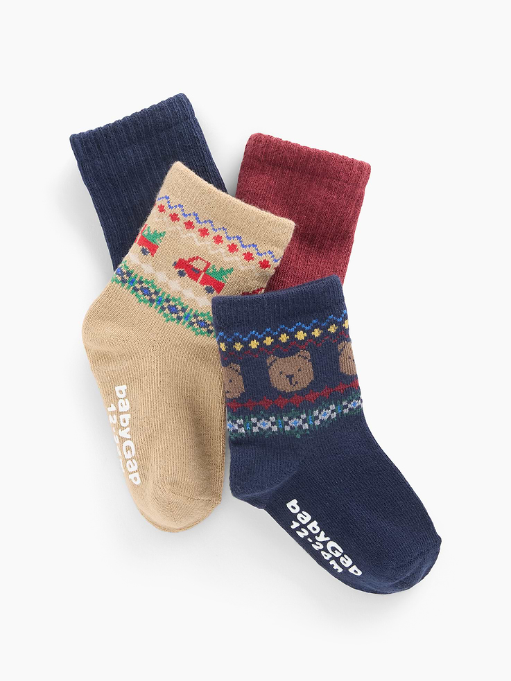 Image 2 of 2, Baby & Toddler Holiday Fair Isle Crew Socks (4-Pack)