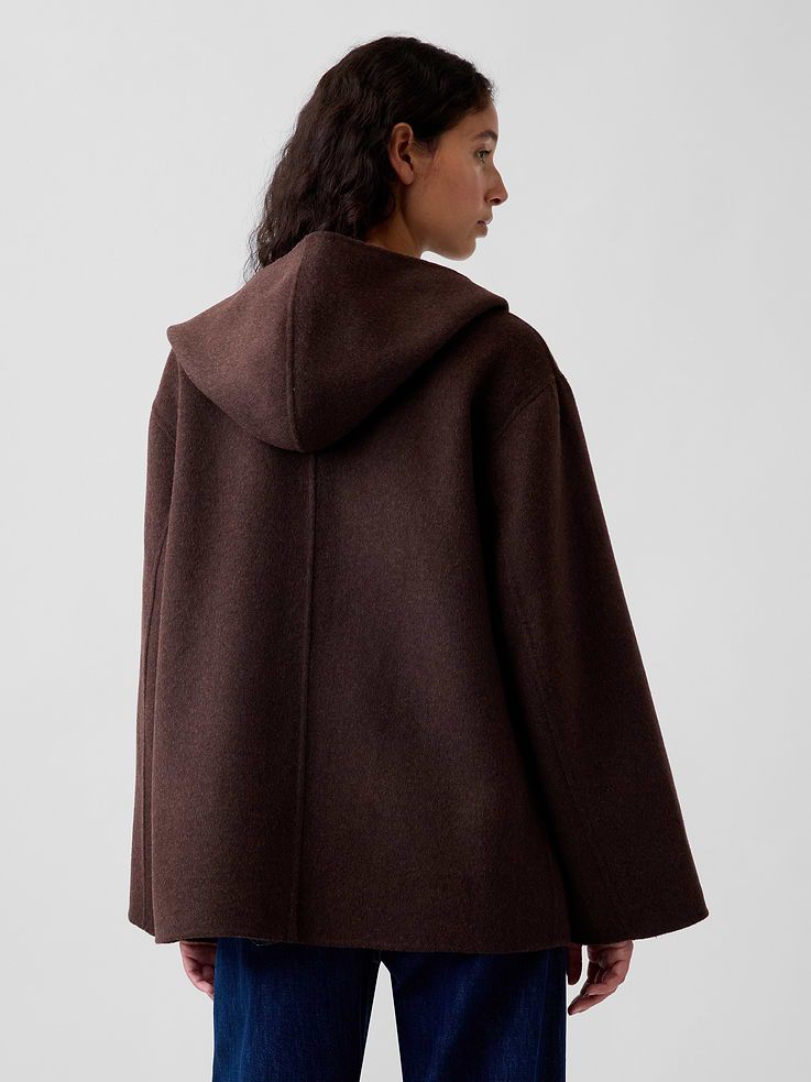 Image 3 of 6, Wool-Blend Hooded Tie-Neck Coat
