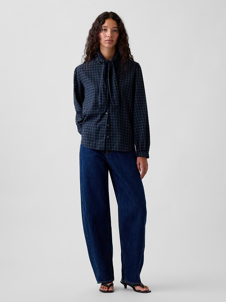 Image 2 of 5, Plaid Tie-Neck Shirt
