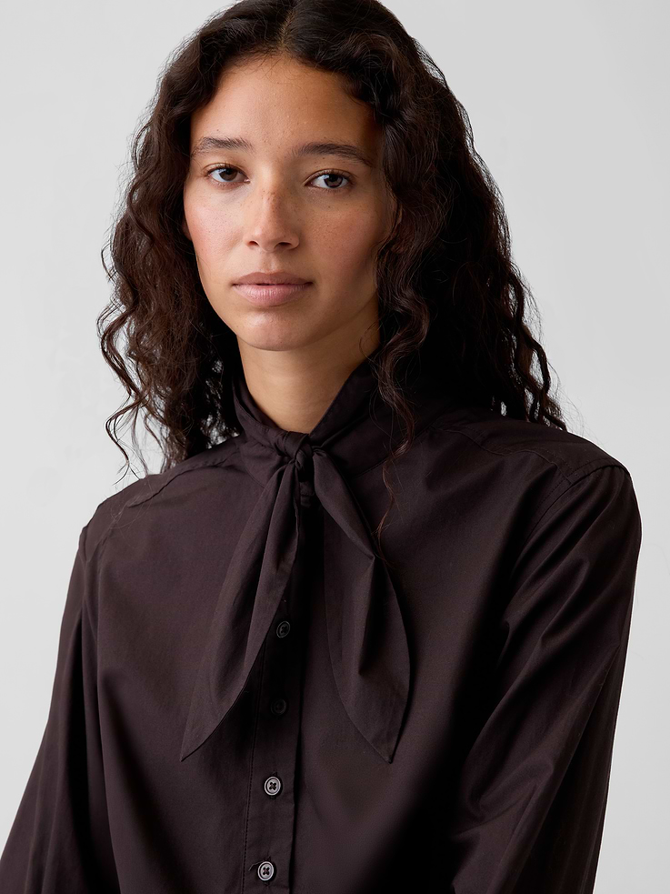 Image 4 of 5, Organic Cotton Tie-Neck Mini Shift Dress