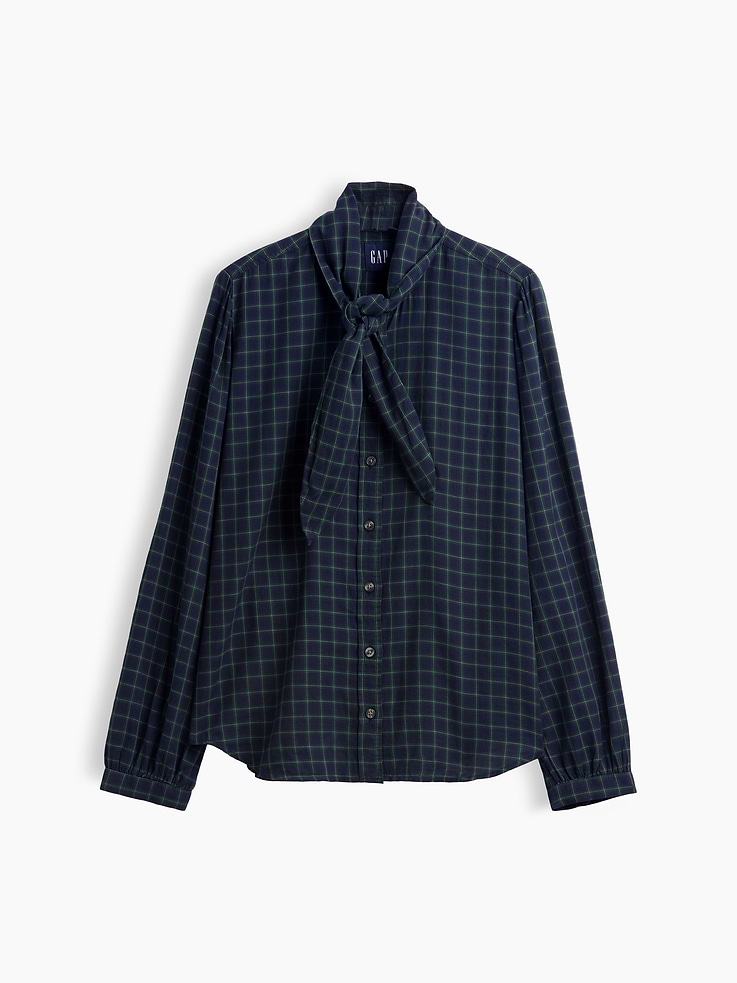 Image 5 of 5, Plaid Tie-Neck Shirt