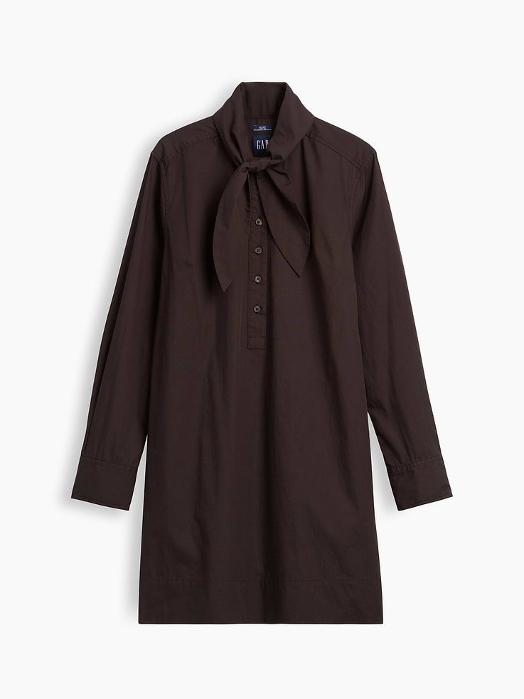 Image 5 of 5, Organic Cotton Tie-Neck Mini Shift Dress