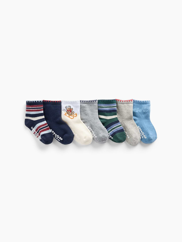 Image 1 of 2, Soft, stretch knit quarter crew socks., Embroidered detail at top., Reinforced toe and heel., This product was made in a factory that invests in gender equity and women’s empowerment through RISE. Learn more at gapinc.com/equity ., Product #1185865